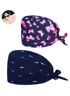 ULHYC 2Pcs Adjustable Working Cap with Buttons Elastic Bouffant Hats Head Scarf with Sweatband for Women Men  - Image 1