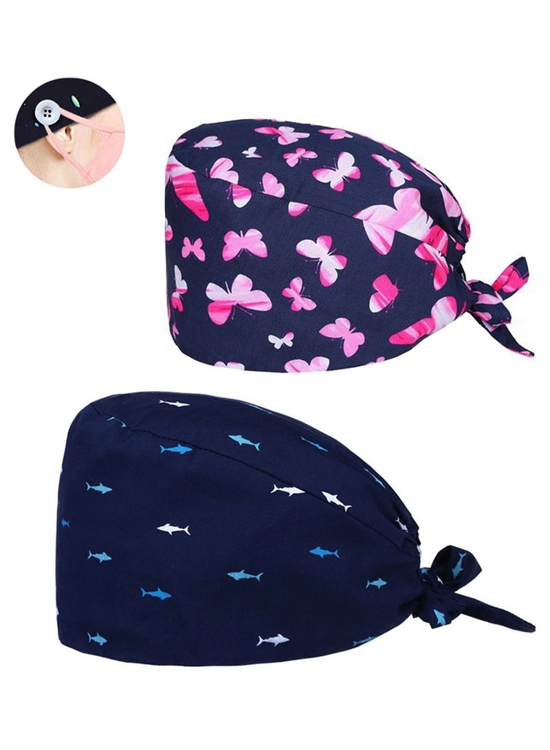 ULHYC 2Pcs Adjustable Working Cap with Buttons Elastic Bouffant Hats Head Scarf with Sweatband for Women Men  - Image 1