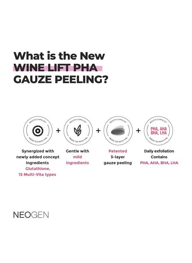DERMALOGY by NEOGENLAB Wine Lift PHA Gauze Peeling Pads (30 pads) - Exfoliating & Revitalizing & Firming Peeling Pad with AHA, BHA, PHA, LHA & Wine & Peptide & Collagen - Korean Skin Care  - Image 2