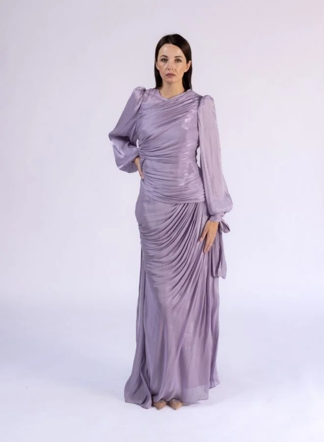 Fashonara Draped Overall Dress with Bowed Sleeves