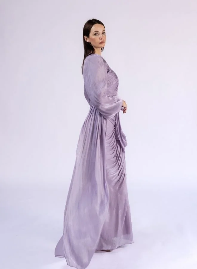Fashonara Draped Overall Dress with Bowed Sleeves