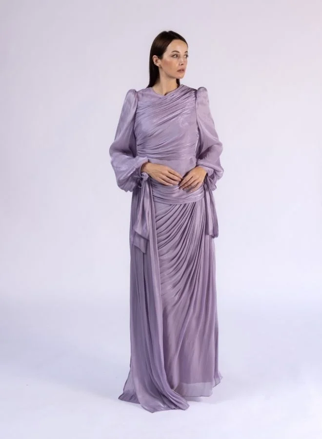 Fashonara Draped Overall Dress with Bowed Sleeves
