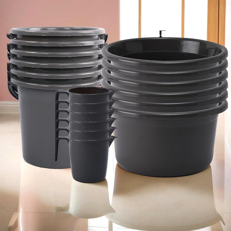 Urbane Home Urbane Home Set of 18 Bathroom Combo Set Bathing Set Bathroom Accessories Set Bathware Set 6 Piece Tub6 Piece Bucket 6 Piece Mug Combo Set for Bathroom Gray  - Image 1