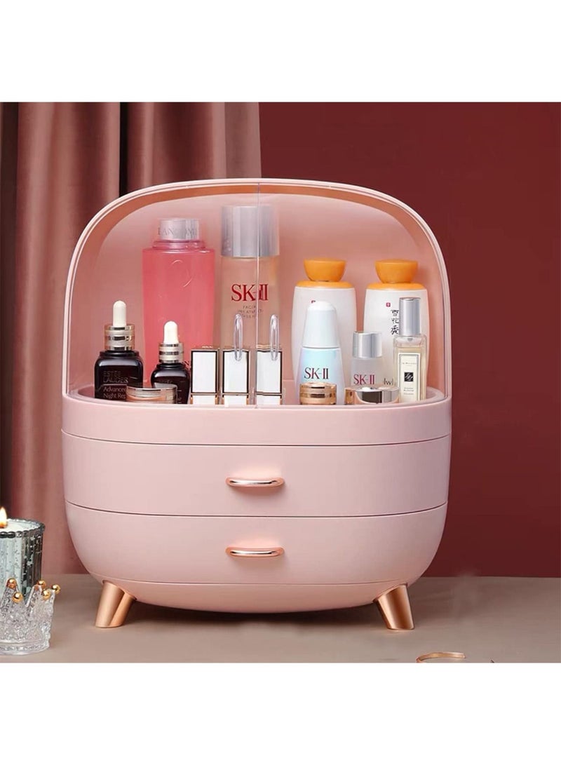 LIMOS Makeup Cosmetics Organizer Storage Box elegant display rack with drawer Water and dustproof(Pink) - Image 1