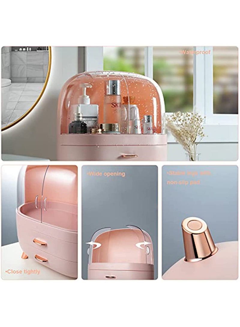 LIMOS Makeup Cosmetics Organizer Storage Box elegant display rack with drawer Water and dustproof(Pink) - Image 2