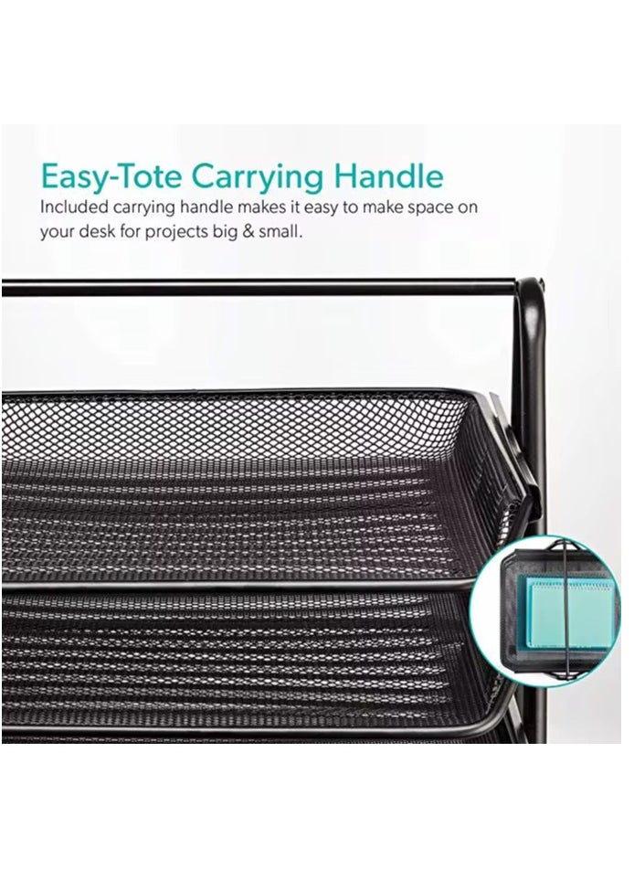 VIO - 3 Tier Document File Paper Letter Office Desktop Tray Organizer 3 Desk File Tray 3 Tier Metal Mesh A4 Files Documents - Image 1