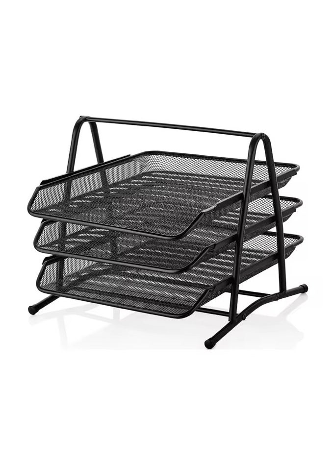 VIO - 3 Tier Document File Paper Letter Office Desktop Tray Organizer 3 Desk File Tray 3 Tier Metal Mesh A4 Files Documents - Image 1