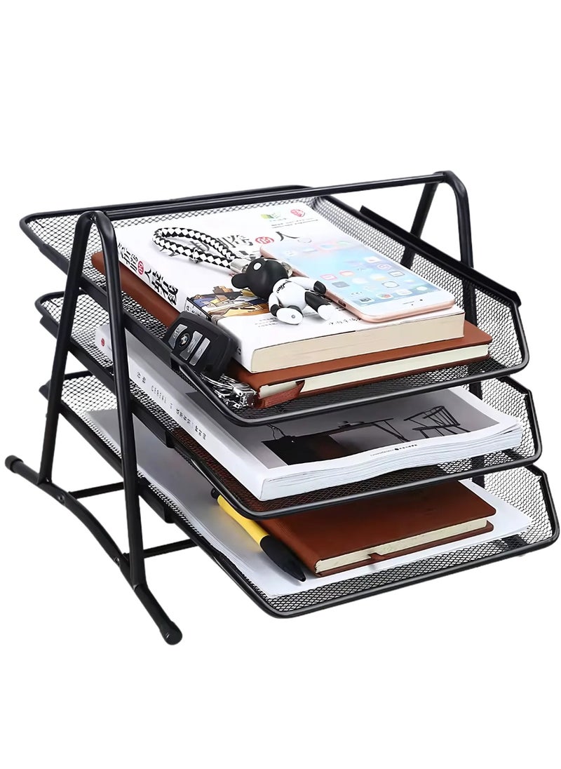 VIO - 3 Tier Document File Paper Letter Office Desktop Tray Organizer 3 Desk File Tray 3 Tier Metal Mesh A4 Files Documents - Image 1