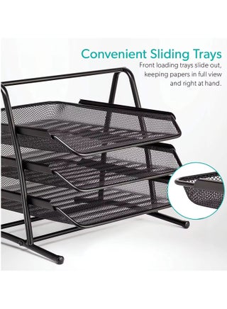 3 Tier Document File Paper Letter Office Desktop Tray Organizer 3 Desk File Tray 3 Tier Metal Mesh A4 Files Documents - view 2