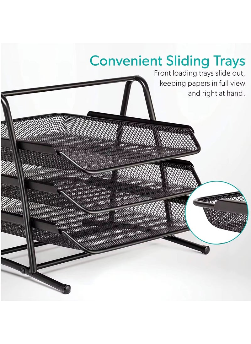 VIO - 3 Tier Document File Paper Letter Office Desktop Tray Organizer 3 Desk File Tray 3 Tier Metal Mesh A4 Files Documents - Image 1