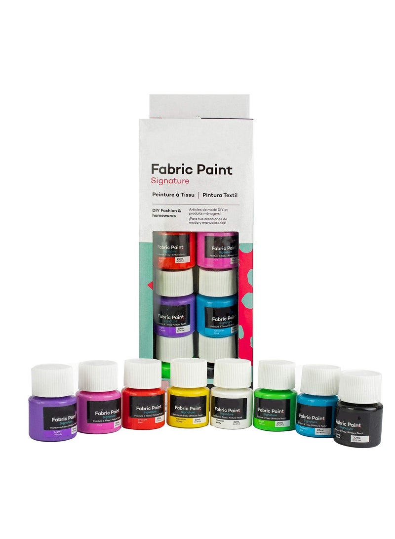 مجموعة طلاء الأقمشة، 8 × 20 مل ألوان زاهية للنسيج، القماش، القماش القطني، القمصان، الخشب، الزجاج الخزفي، صبغة أكريليك للفن، طلاء يدوي للأقمشة (8 قطع من الأقمشة) - Image 1