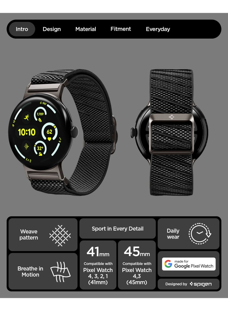 Spigen Lite Fit X for Google Pixel Watch 4 / 3 (45mm) Band Nylon Solo Loop Strap - Black - Image 2