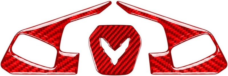WXZOS Genuine Carbon Fiber Steering Wheel Trim for Chevrolet Corvette C8 2020 tp 2024 (Red) - Image 1