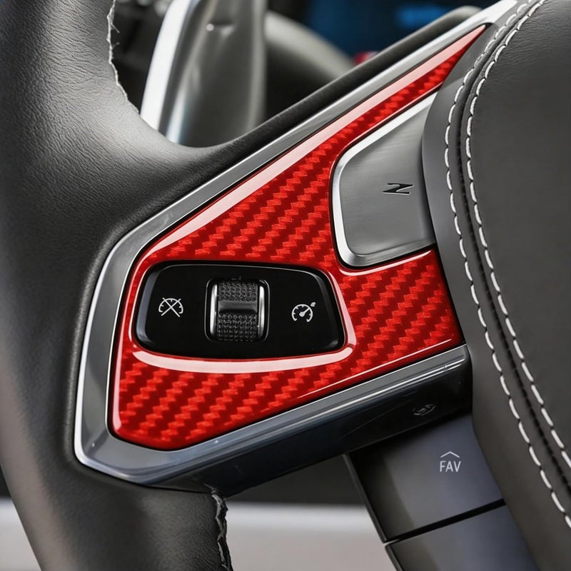 WXZOS Genuine Carbon Fiber Steering Wheel Trim for Chevrolet Corvette C8 2020 tp 2024 (Red) - Image 2
