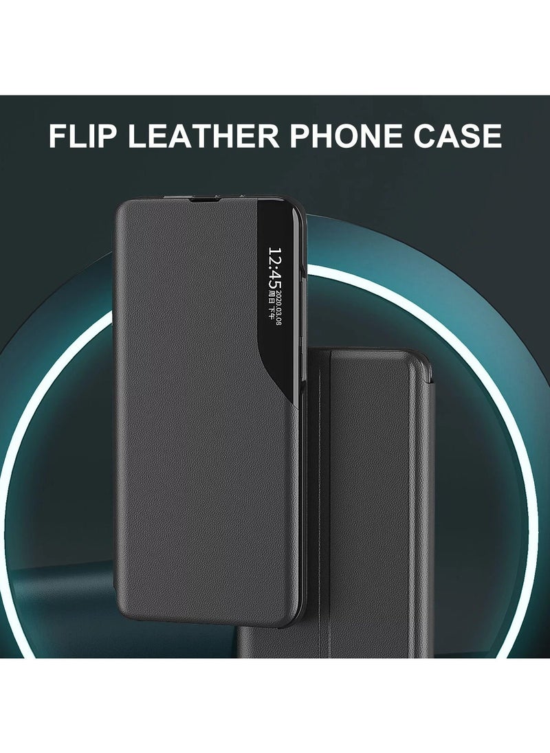 Color Fans - PU Leather Phone Case for Samsung Galaxy S24 Ultra Protective Case Anti-Fall View Window Folio Flip Cover with Stand - Green - Image 1