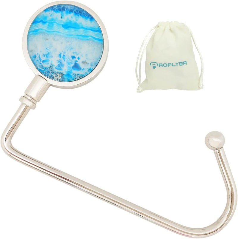 Purse Hook Hanger for Table Bar Handbag Hanger Safer Cleaner Bag Table Hanger with Velvet Pouch (Marble 01 W)