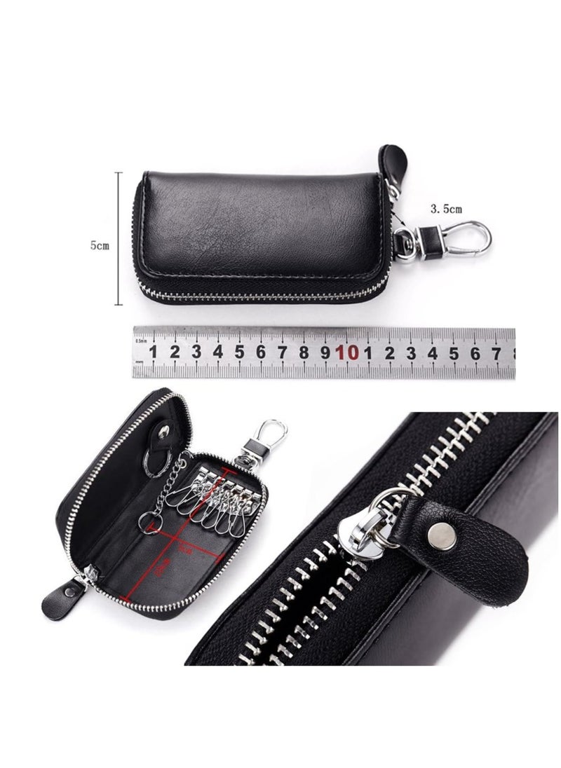 Unisex Mens Womens Premium Leather Car Key Holder Bag Keychain Case Wallet with 6 Hooks Zipper Closure, Coffee, Coffee, 4.3x2.9inch