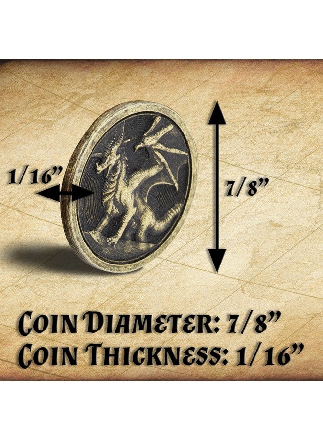 CASEMATIX CASEMATIX Metal Coins and Pouch for Tabletop RPG Board Games - 100 DND Coins Fantasy Coins with Dragons & Sword and Shield Engraving, Metal Tokens for Board Games with PU Leather Bag  - Image 4