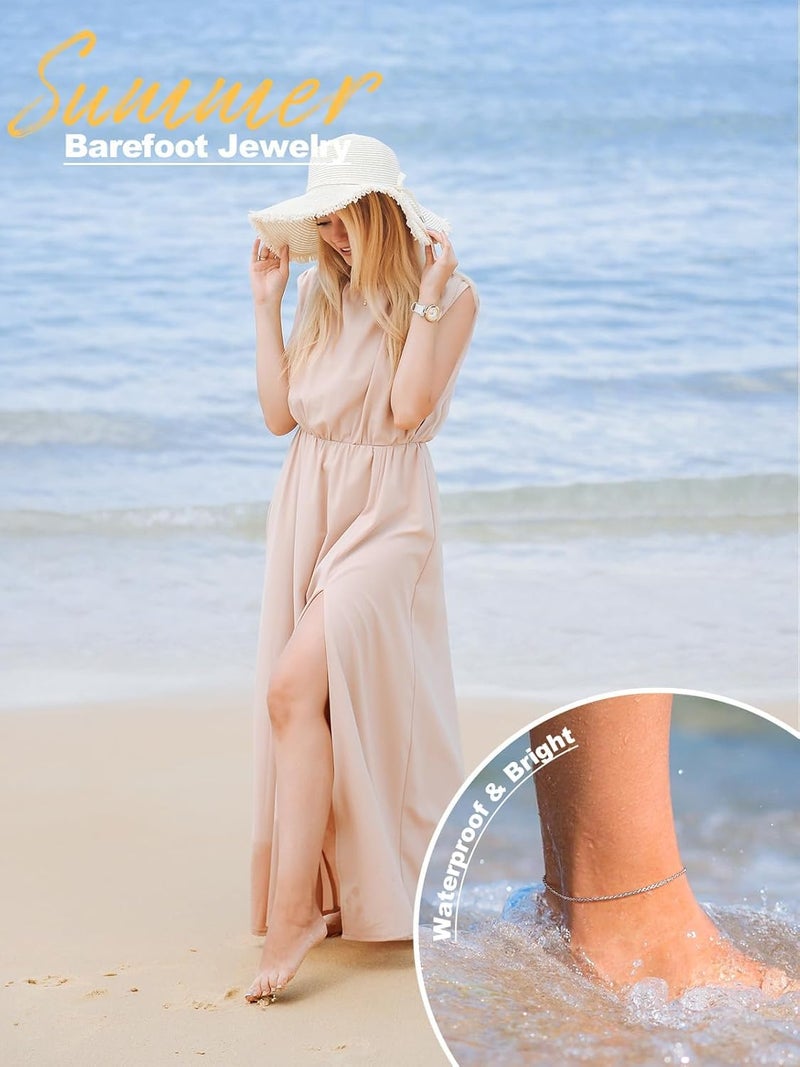 U7 Women Girls Barefoot Jewelry 18K Gold or Rose Gold Stainless Steel Heart/Rope/Figaro/Cuban Chain Anklet Foot Bracelet, 25-30 CM Long - Image 5