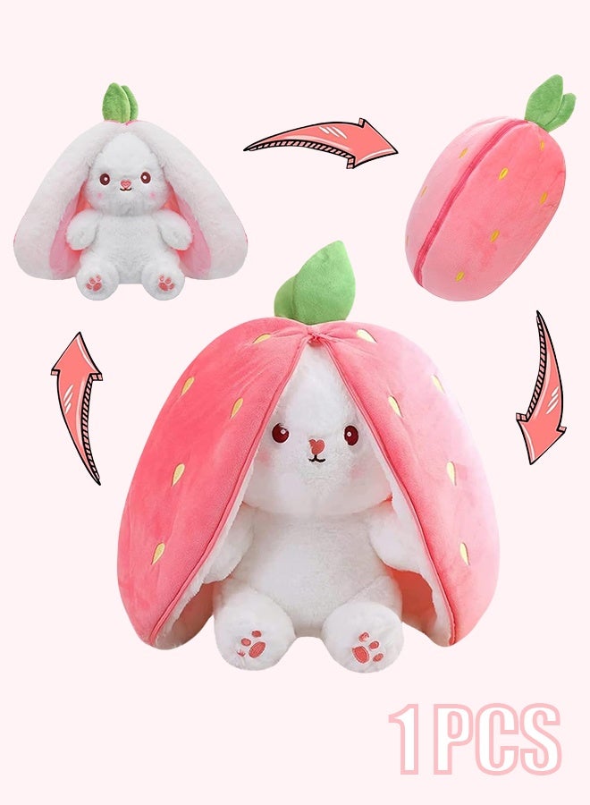 Strawberry Bunny Plush Toys, Bunny Carrot Strawberry Pillow, Squishy RabbitSofa Pillow Decoration Doll, Soft Plush Toy for Boys Girls (18cm) - Image 1