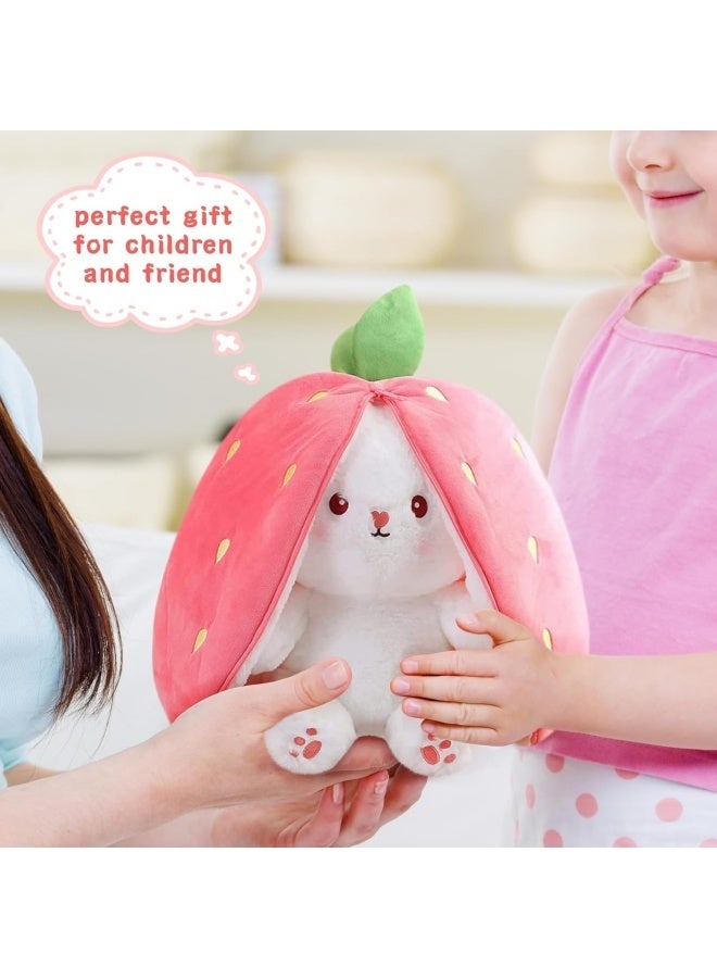 Strawberry Bunny Plush Toys, Bunny Carrot Strawberry Pillow, Squishy RabbitSofa Pillow Decoration Doll, Soft Plush Toy for Boys Girls (18cm) - Image 5