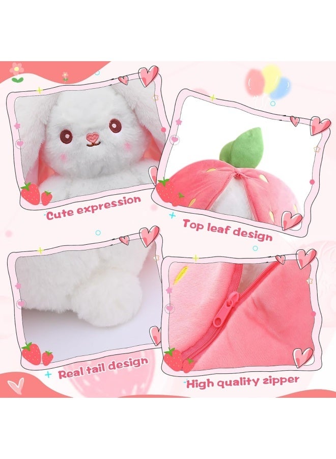 Strawberry Bunny Plush Toys, Bunny Carrot Strawberry Pillow, Squishy RabbitSofa Pillow Decoration Doll, Soft Plush Toy for Boys Girls (18cm) - Image 3