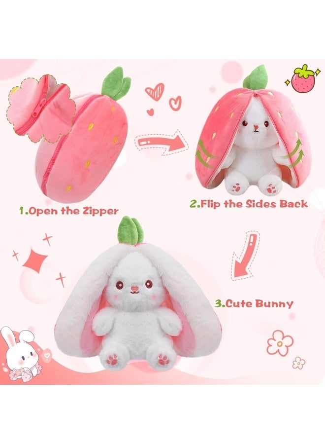 Strawberry Bunny Plush Toys, Bunny Carrot Strawberry Pillow, Squishy RabbitSofa Pillow Decoration Doll, Soft Plush Toy for Boys Girls (18cm) - Image 2