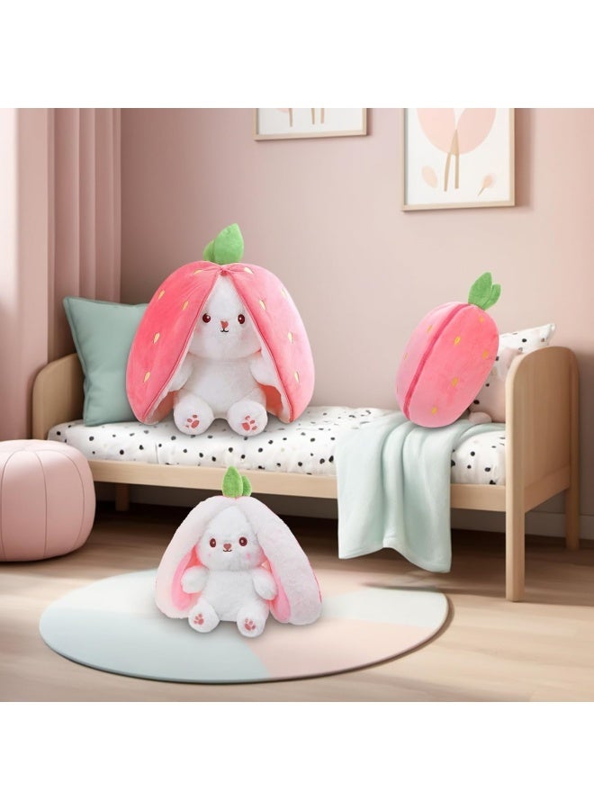 Strawberry Bunny Plush Toys, Bunny Carrot Strawberry Pillow, Squishy RabbitSofa Pillow Decoration Doll, Soft Plush Toy for Boys Girls (18cm) - Image 4