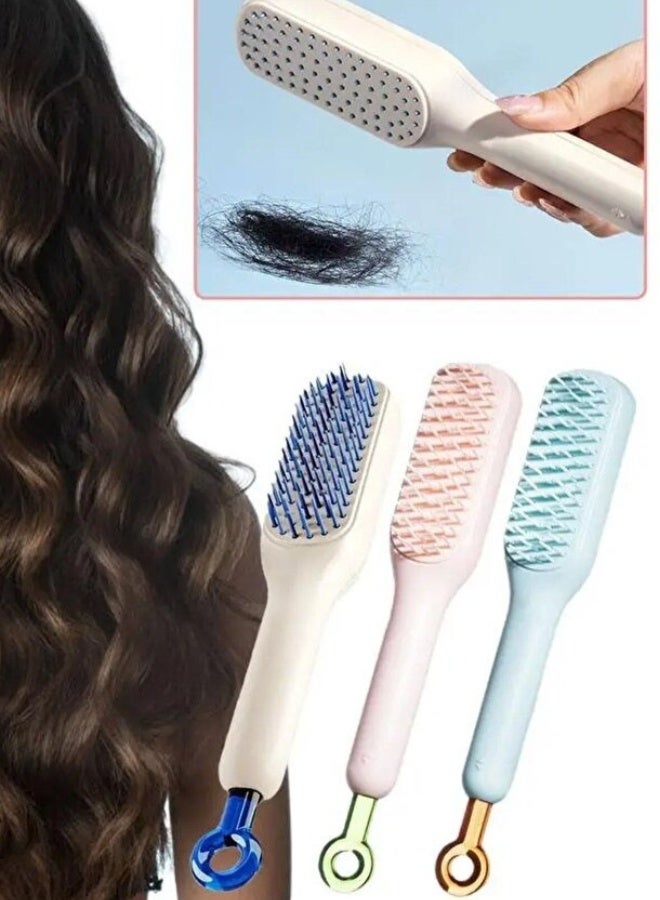 فرشاة شعر ذاتية التنظيف للنساء - مشط تدليك سهل التنظيف بشعيرات قابلة للسحب، أداة تصفيف شعر مضادة للكهرباء الساكنة سهلة التنظيف بسحب واحد لجميع أنواع الشعر - Image 1