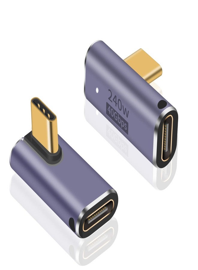 Poyiccot USB C Right Angle Adapter 240W, Right Angle 90 Degree USB C Male to Female Extender Support 40Gbps Data Transfer, 8K Video with LED Light for ipad, MacBook, Tablet, Phone, 2pcs - Image 1