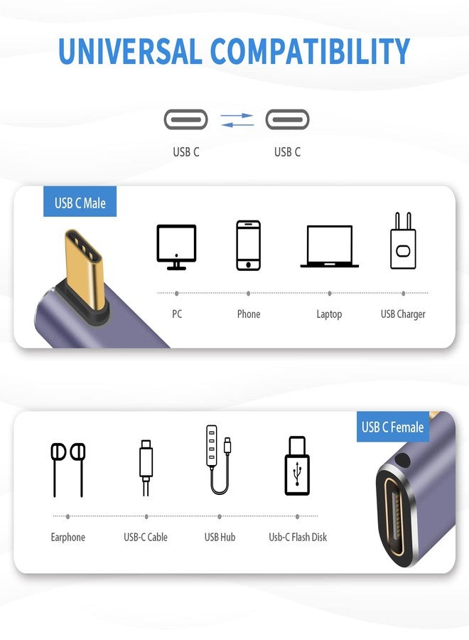 Poyiccot USB C Right Angle Adapter 240W, Right Angle 90 Degree USB C Male to Female Extender Support 40Gbps Data Transfer, 8K Video with LED Light for ipad, MacBook, Tablet, Phone, 2pcs - Image 5