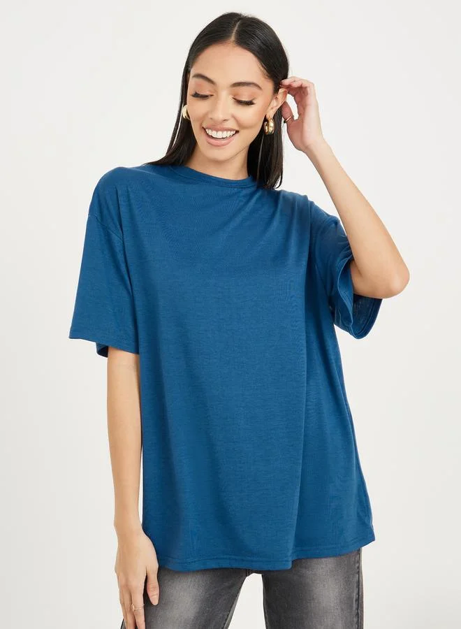 Styli Oversized Back Graphic Print Longline T-Shirt
