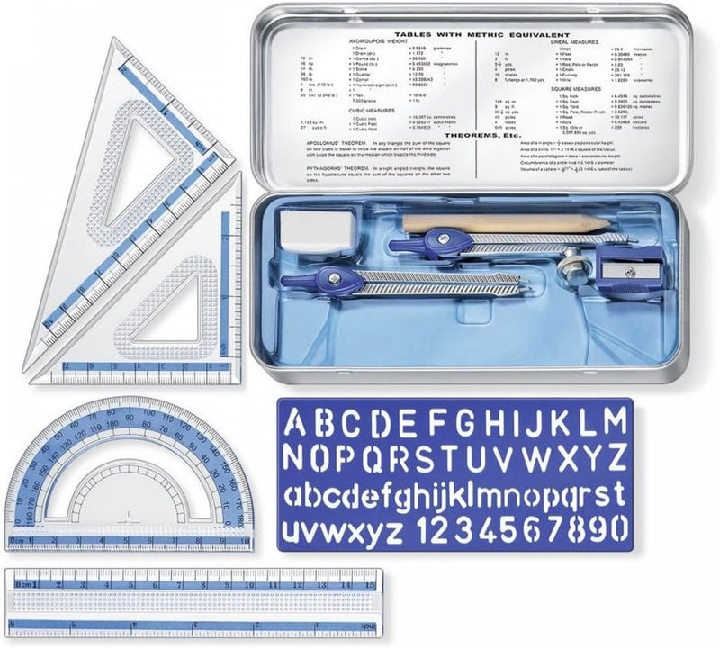 Nan STAEDTLER Noris Club 557 10 Maths Set with Storage Tin - 10 Pieces Including Compass, Ruler, Protractor, and Set Squares - Image 3