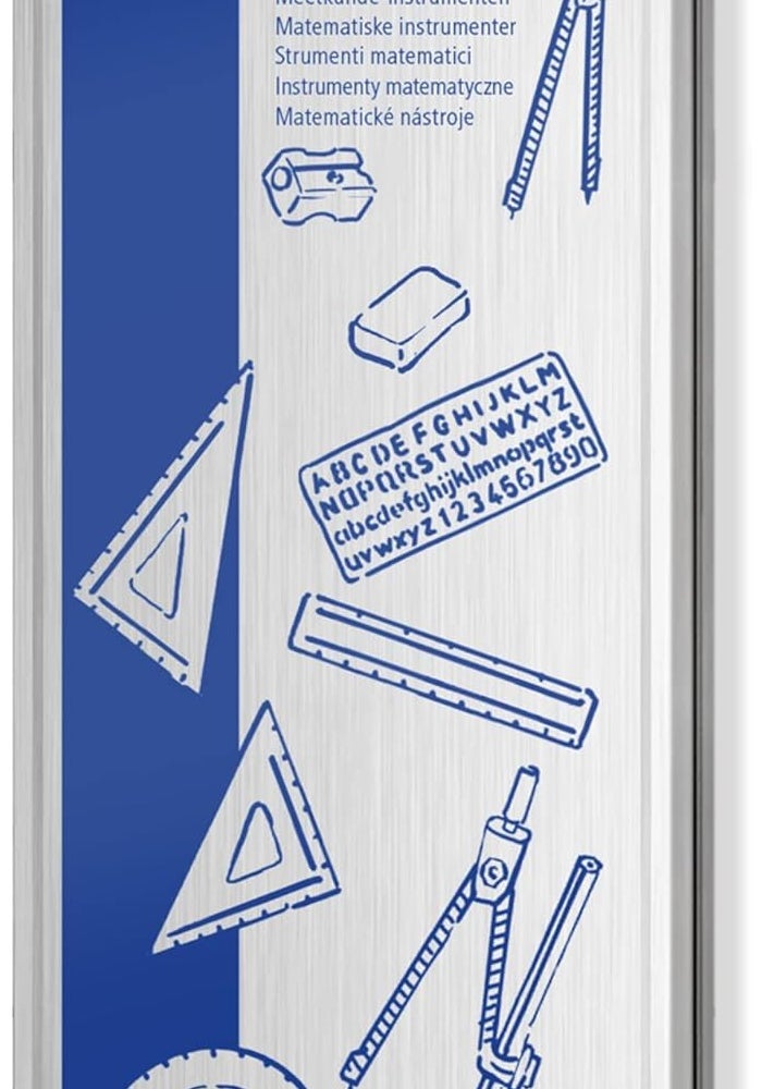 Nan STAEDTLER Noris Club 557 10 Maths Set with Storage Tin - 10 Pieces Including Compass, Ruler, Protractor, and Set Squares - Image 2