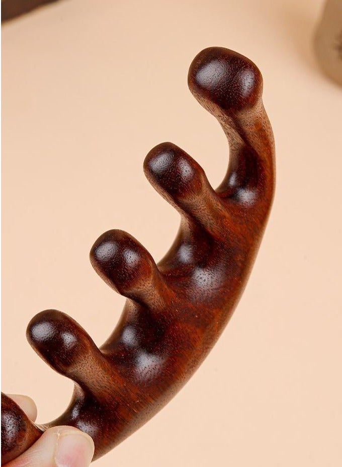 إسكدنيا Wooden Massage Comb 100% Natural Handmade Pure wood Five-tooth Meridians Comb Scalp Massager Comb No Static Wide Tooth Comb for Head Scalp Comb Meridians Scraping Massage Tool (Plain style) - Image 3