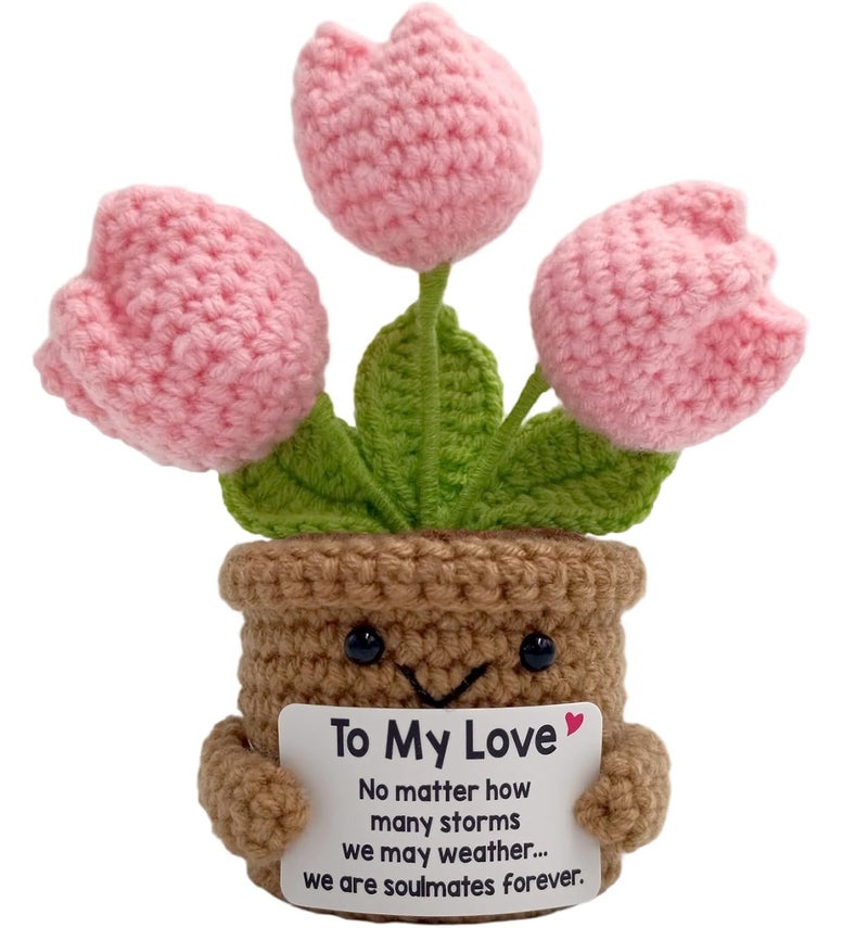 Fmcmly Handmade Crochet Tulip Flower, to My Loveï¼ŒRomantic Gift for Boyfriend Girlfriend, Anniversary Valentine's Day Present for Wife Husband, Christmas Couples Gift Idea - Image 1
