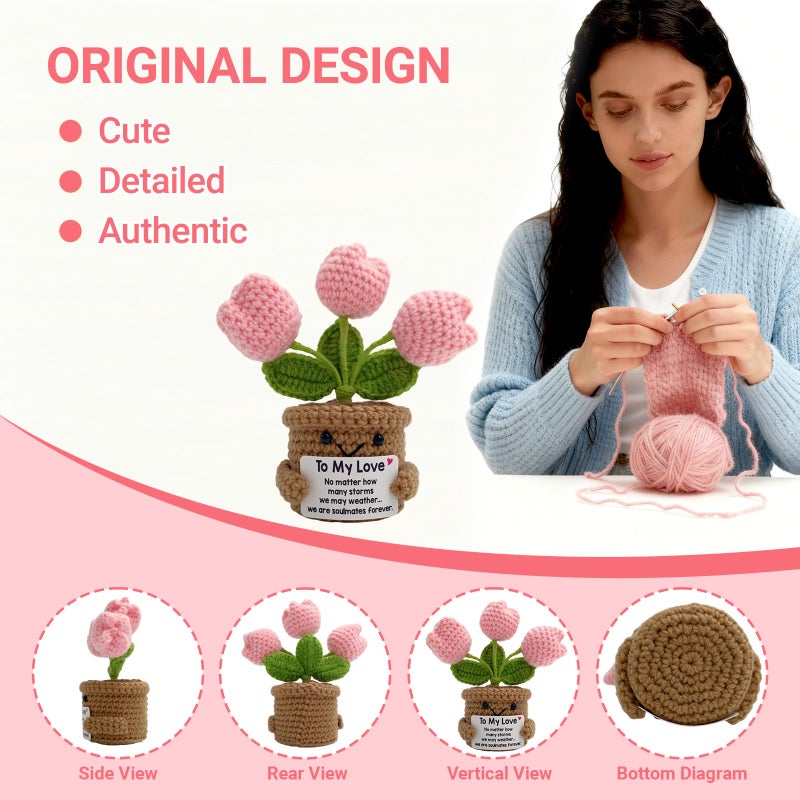 Fmcmly Handmade Crochet Tulip Flower, to My Loveï¼ŒRomantic Gift for Boyfriend Girlfriend, Anniversary Valentine's Day Present for Wife Husband, Christmas Couples Gift Idea - Image 2