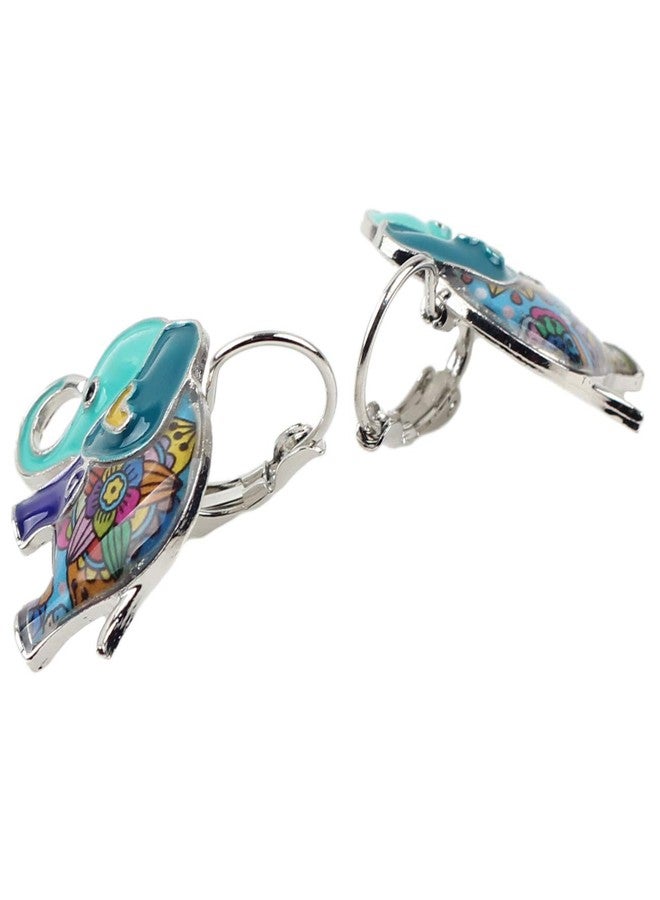 NEWEI Cute Zinc Alloy Enamel Elephant Earrings Leverback Dangle Hoop Jungle Animals Jewelry for Women Gifts Charms (Blue) - Image 4