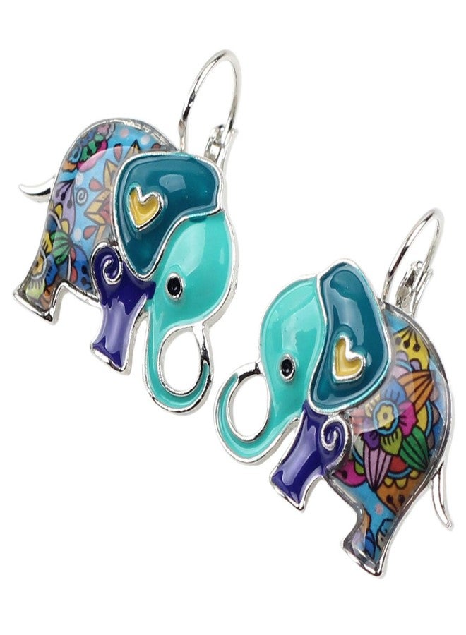 NEWEI Cute Zinc Alloy Enamel Elephant Earrings Leverback Dangle Hoop Jungle Animals Jewelry for Women Gifts Charms (Blue) - Image 2