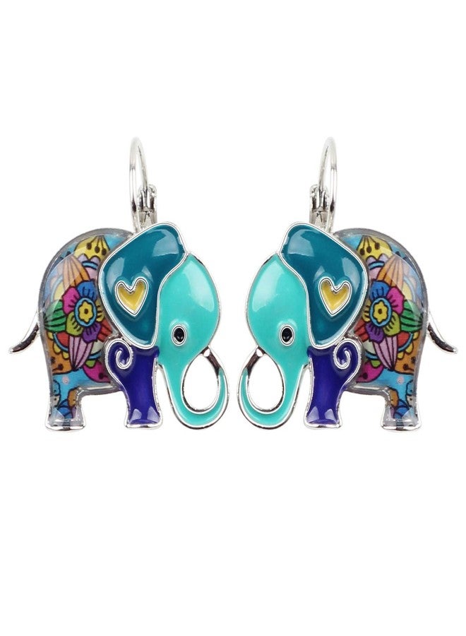NEWEI Cute Zinc Alloy Enamel Elephant Earrings Leverback Dangle Hoop Jungle Animals Jewelry for Women Gifts Charms (Blue) - Image 1