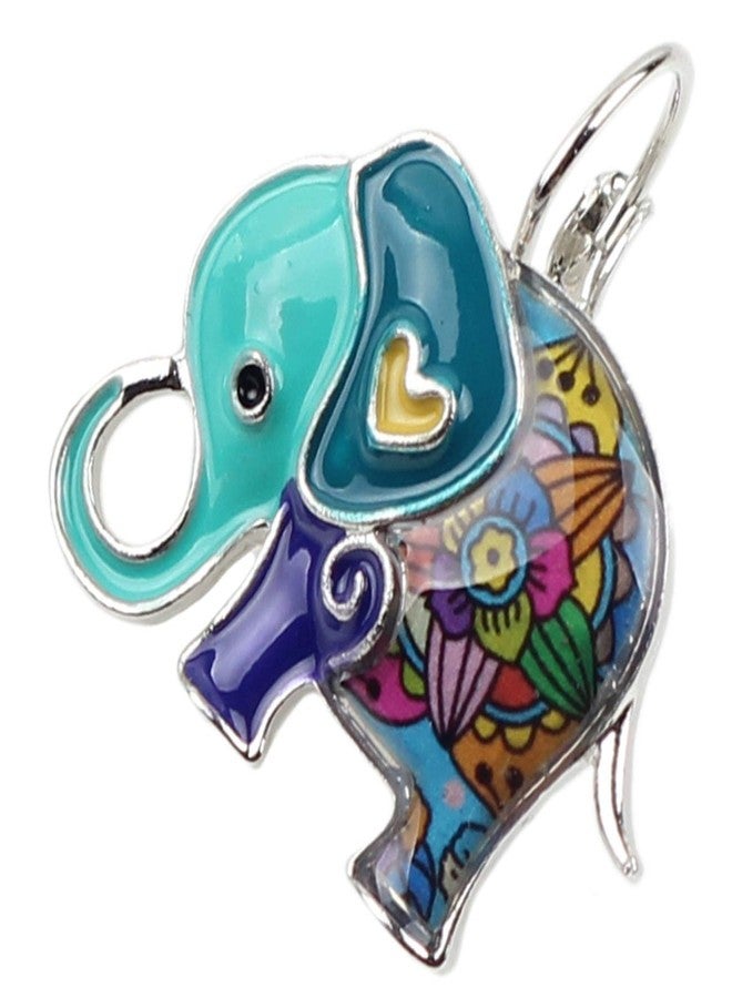 NEWEI Cute Zinc Alloy Enamel Elephant Earrings Leverback Dangle Hoop Jungle Animals Jewelry for Women Gifts Charms (Blue) - Image 3