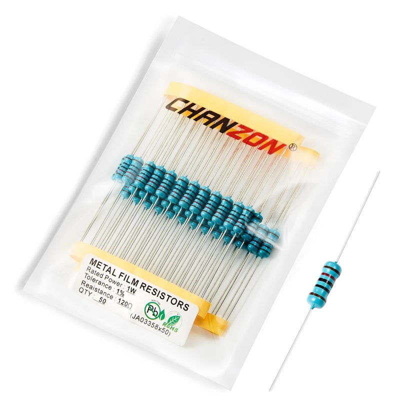 CHANZON 50pcs 1W 120Ω ohm Metal Film Fixed Resistor 0.01 ±1% Tolerance 120 R MF Through Hole Resistors Current Limiting Rohs Certificated - Image 1