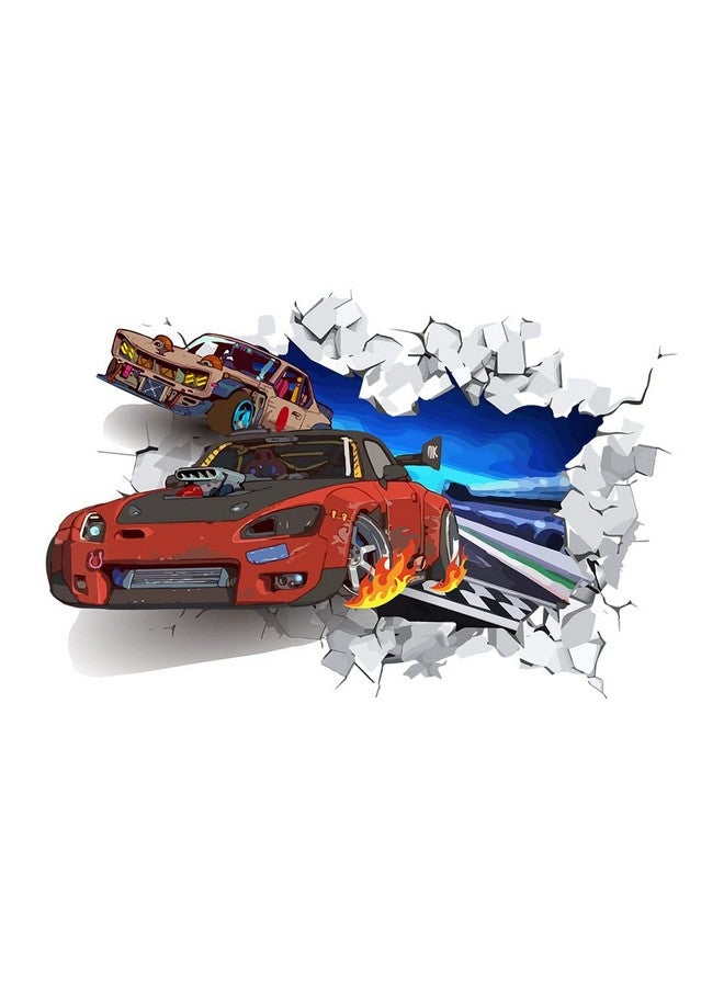 SUPERDANT 3D Cool Racing Car Wall Decal Colorful Track Racing Vinyl Wall Stickers Removable Wall Art For Children'S Room Nursery Kindergarten Racing Fan Gifts Wall Decoration - Image 1