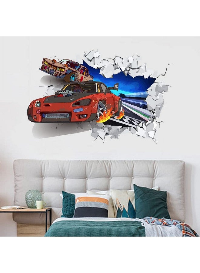 SUPERDANT 3D Cool Racing Car Wall Decal Colorful Track Racing Vinyl Wall Stickers Removable Wall Art For Children'S Room Nursery Kindergarten Racing Fan Gifts Wall Decoration - Image 3