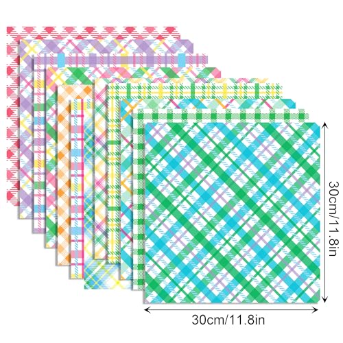 Welpurch 24 Sheets Easter Pastel Plaid Scrapbook Paper, 12 Designs Candy Color Buffalo Plaid Craft Paper Double-Sided Papermania Folded Flat for Easter DIY Card Making Scrapbook Photo Album Decor, 12x12in - Image 2