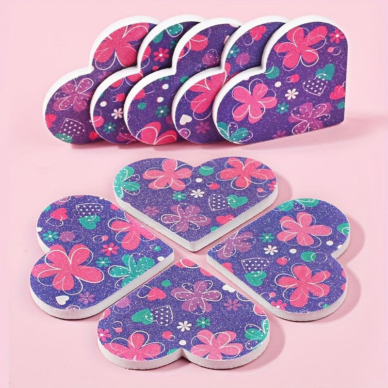 20Pcs Little Flower Love Sponge Nail Files Heart Shaped Double Ended Polishing Manicure Set - Image 5