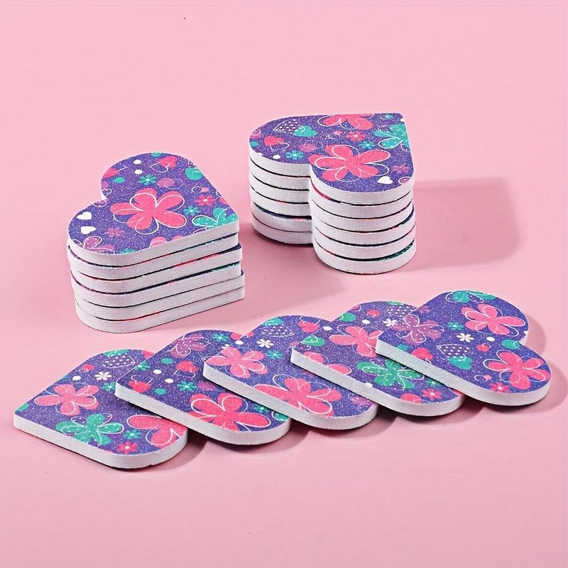 20Pcs Little Flower Love Sponge Nail Files Heart Shaped Double Ended Polishing Manicure Set - Image 2