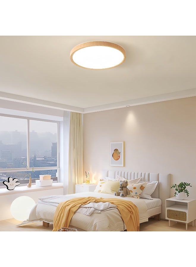 مصباح سقف LED 24 واط، رفيع للغاية، بتصميم دائري عصري بخطوط خشبية، 3 أوضاع ألوان (أبيض دافئ/محايد/بارد) - Image 1