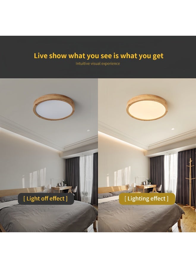 مصباح سقف LED 24 واط، رفيع للغاية، بتصميم دائري عصري بخطوط خشبية، 3 أوضاع ألوان (أبيض دافئ/محايد/بارد) - Image 2