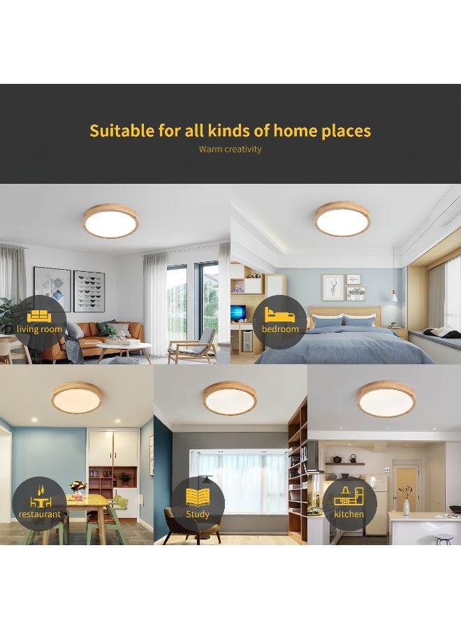 مصباح سقف LED 24 واط، رفيع للغاية، بتصميم دائري عصري بخطوط خشبية، 3 أوضاع ألوان (أبيض دافئ/محايد/بارد) - Image 3